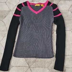 Blue Asphalt Women's V-Neck Sweater - Black and Pink